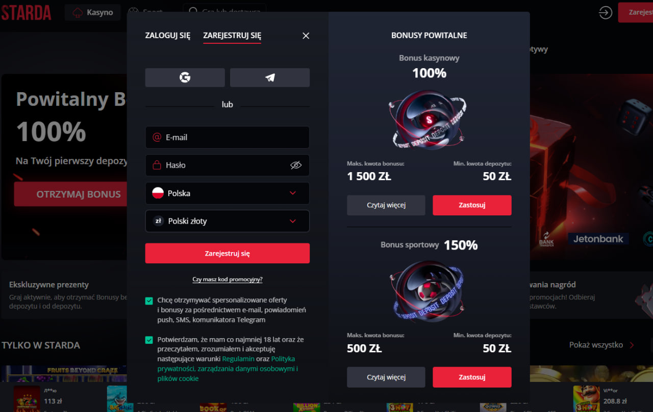 Starda Casino tabela kluczowe parametry przegląd
